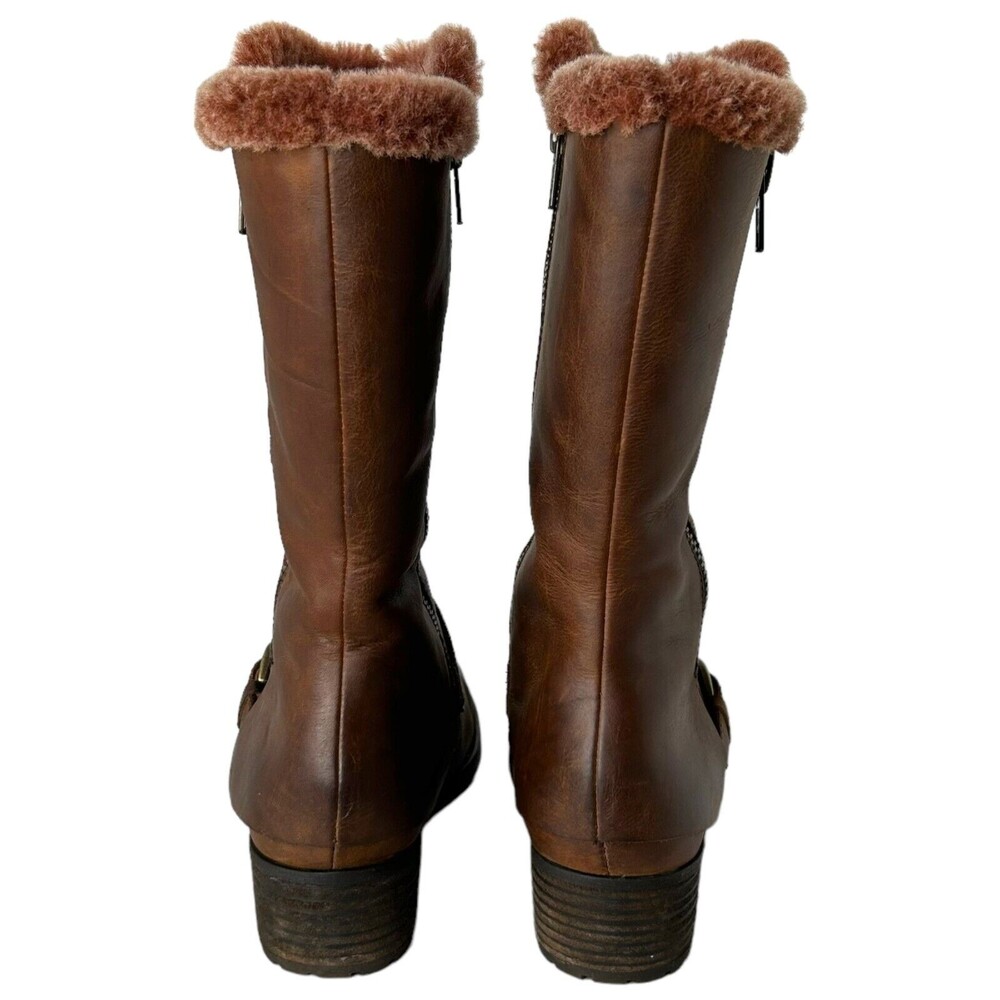 Børn BORN Goji Boot Summer Brown Saddle Leather Shearling Lined Women Size 8 M - Picture 5 of 11